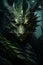 Illustration of a green fantasy dragon. Mythical formidable creature