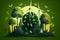 Illustration of green forest with icons of Environmental technology and renewable energy concept?