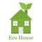 Illustration green house, home with leaf logo template. Emblem for hotels, real estate firms, eco friendly smart houses