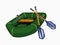Illustration of green inflatable boat with oars