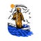 Illustration of grim reaper surfing