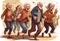 Illustration of a group of happy seniors dancing. Generative AI
