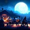 Illustration of a group of musicians playing on stage in front of a full moon AI Generated