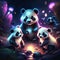 Illustration of a group of panda in the forest at night Generative AI