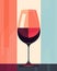 Illustration of half full glass of red wine on multicolored background. Artistic pop art style. Exquisite liquor wine making