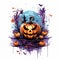 Illustration of Halloween background with terrible pumpkins. transparent background