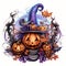 Illustration of Halloween background with terrible pumpkins. transparent background