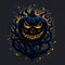 Illustration of a Halloween Holiday Theme with Scary Pumpkin and Autumn Leaves on Dark Background. Spooky Season Design