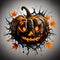 Illustration of a Halloween Holiday Theme with Scary Pumpkin and Autumn Leaves on Light Background. Spooky Season Design