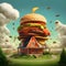 Illustration of a hamburger as a house