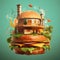 Illustration of a hamburger as a house