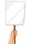 Illustration of hand with banner. Picket sign or protest placard with wooden stick on demonstration or protest.