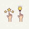 Illustration of hand with brilliant ideas. Sign, symbol, icon, solution, thinking concept, hipster vector style