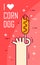 Illustration with hand, corn dog and text on red background. Thin line flat design card. Vector banner