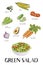 Illustration of hand drawn green salad ingredients