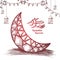 Illustration of hand drawn sketch of half moon or decorated background and calligraphy of arabic Ramadan Kareem with red shine