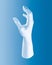 Illustration of a hand made of wax showing signs against a blue background