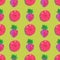 Illustration of hand painted seamless pattern citrus grapefruit bright strawberry on yellow background Texture acrylic gouache