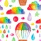 Illustration of hand painted watercolor Decorative rainbow clouds balloon basket element for fabric design poster paper