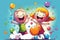 Illustration of happy children with colorful soup bubbles generative ai