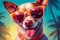 Illustration of happy dog wearing sunglasses. Funny humorous banner, summer holidays