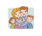 Illustration of happy family with three children