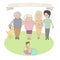 Illustration of a happy family. Three generations of people. Fla