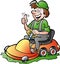 illustration of an happy Gardener riding his lawnm