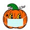 Illustration. A happy Halloween pumpkin with a face mask