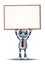 illustration of a happy little robot businessman lift blank board