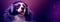 Illustration of Happy Spaniel dog in headphones on a purple background.