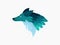 Illustration: A Head of Imaginary Wolf or Fox or Dog Animal in Blue and Turquoise Colors with Texture.