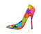 Illustration of a high heel shoe of colorful puzzles on an isolated background