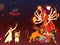 Illustration of Hindu Mythological Goddess Durga and dancing Bengali.