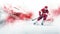 illustration hockey player white and red color move on white background with copy space AI