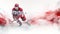 illustration hockey player white and red color move on white background with copy space AI