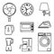 Illustration of home appliance icon set. Electrical machinery. Thin line vector.