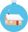 Illustration of home covered blanket of snow.A house or cabin that has been covered with snow on christmas ball