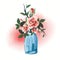 Illustration household items gift bottle decorated with flowers. Cute little romantic pictures with flowers. Beautiful