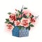 Illustration household items gift box decorated with flowers. Cute little romantic pictures with flowers. Beautiful pink