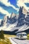 illustration, huge mountains of the italian alps ,generative ai