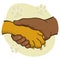 Illustration human hand holding a paw, African descent