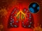 Illustration of human lungs affected with disease on background