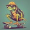 Illustration of humanized frog riding cycle.