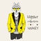 Illustration of husky hipster dressed up in jacket, pants and sweater. Vector illustration