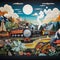 Illustration of Iconic Train Journeys in Mural Style