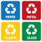 Illustration icons recycling symbols of various materials