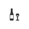 Illustration icons of wineglass, bottle. Flat style. Black silhouette