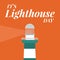 Illustration of illuminated lighthouse and it\\\'s lighthouse day text against orange background
