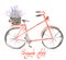 Illustration (image) of watercolor red bicycle with basket of lavender flowers
